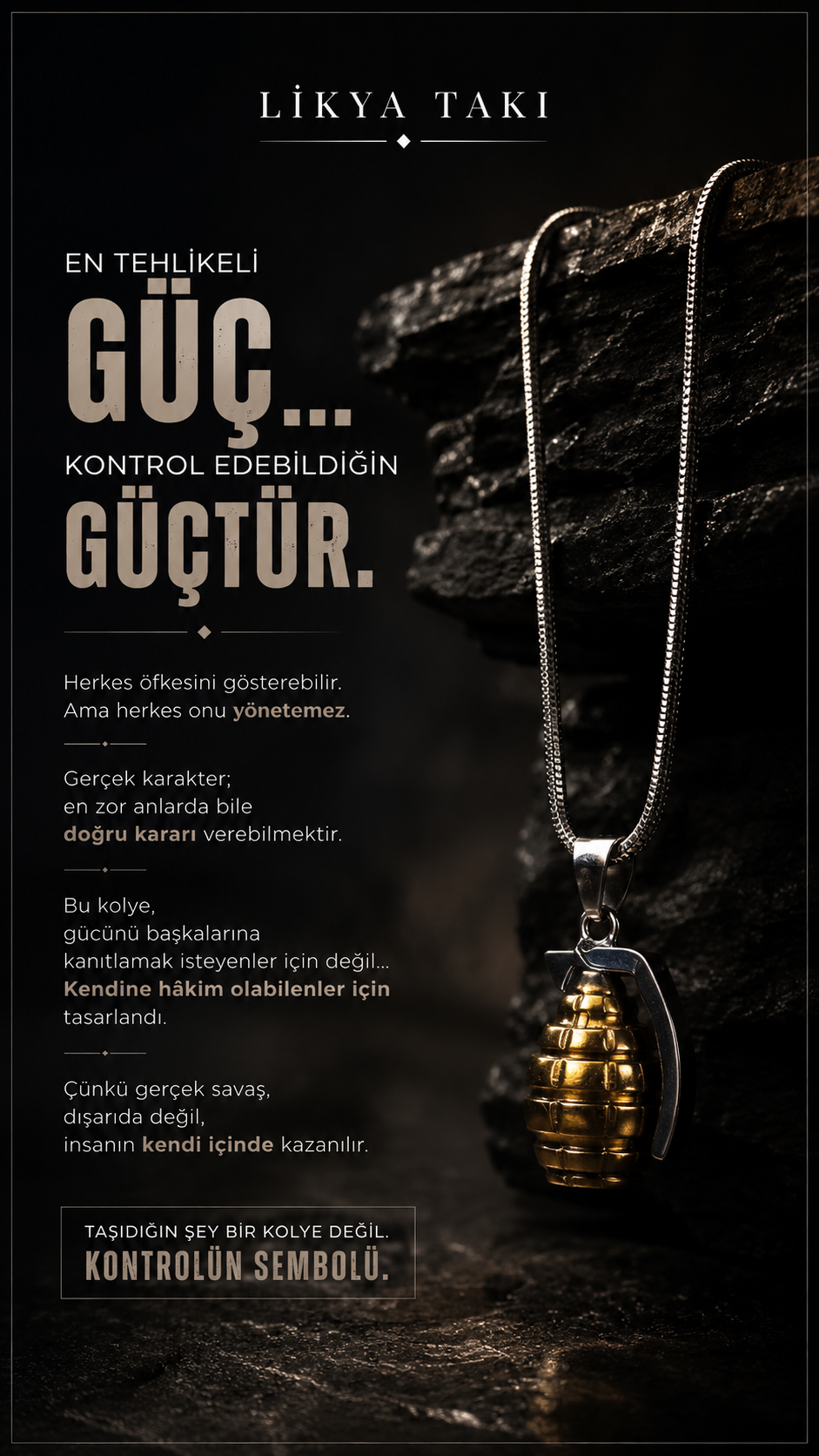 Grenade Erkek Çelik Kolye - Renkli Figür Detaylı Tasarım