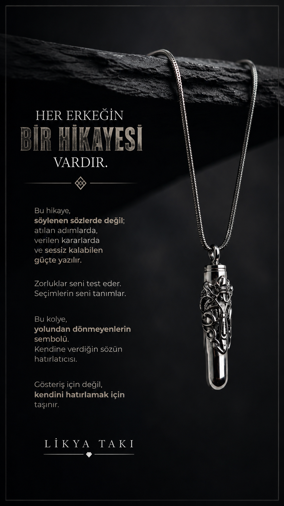 Veyron Erkek Çelik Kolye - İşlemeli Mermi Figürlü Tasarım