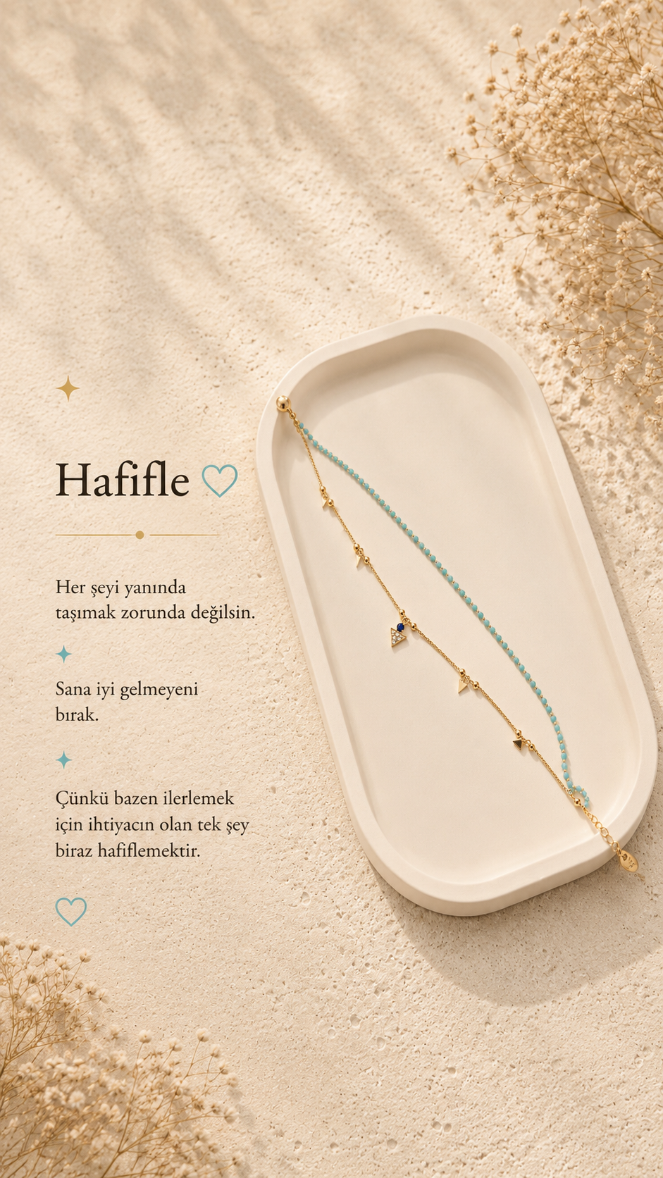 Mavi Taşlı Üçgen Figürlü Gold Halhal