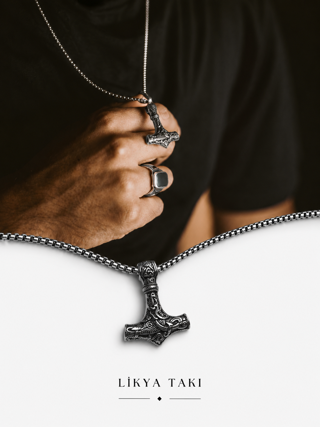 Mjölnir Erkek Çelik Kolye - Çekiç Figürlü Antik Tasarım