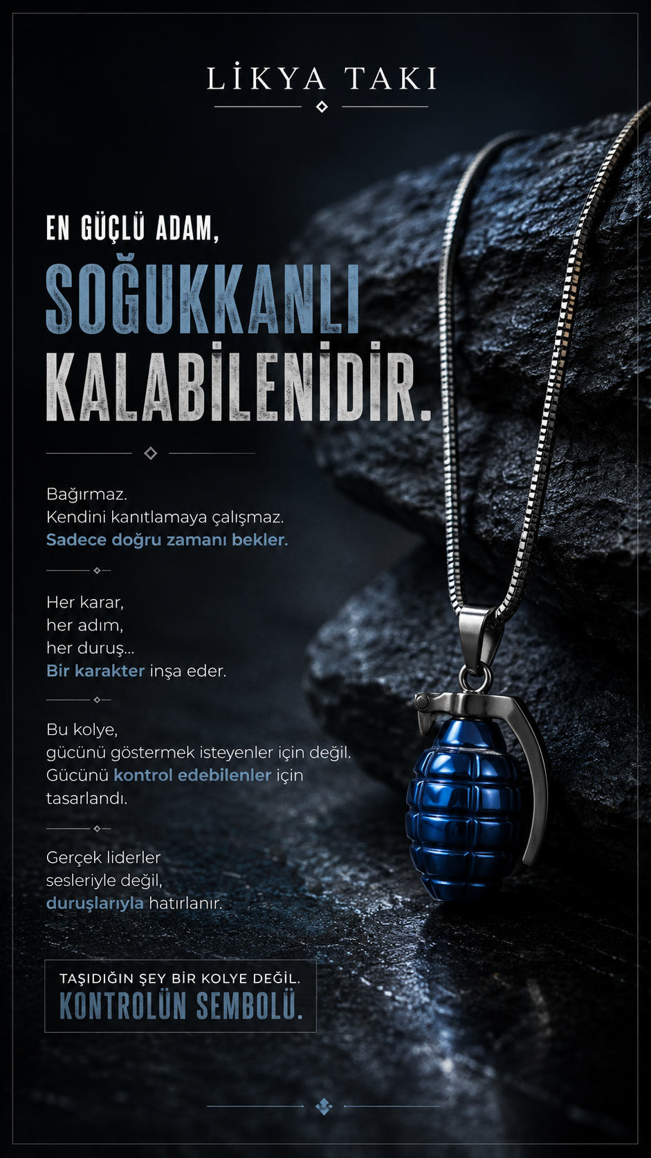 Grenade Erkek Çelik Kolye - Renkli Figür Detaylı Tasarım
