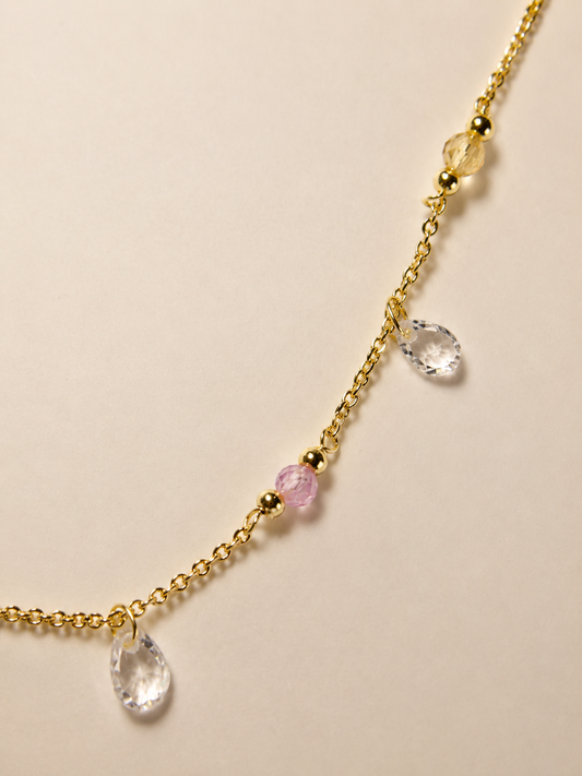 Pastel Taşlı Damla Figürlü Gold Halhal