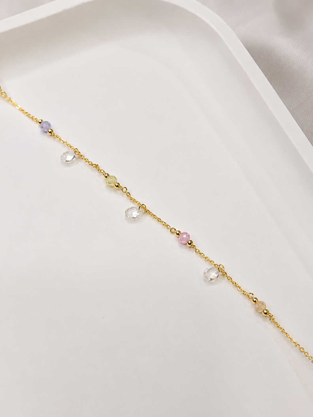 Pastel Taşlı Damla Figürlü Gold Halhal