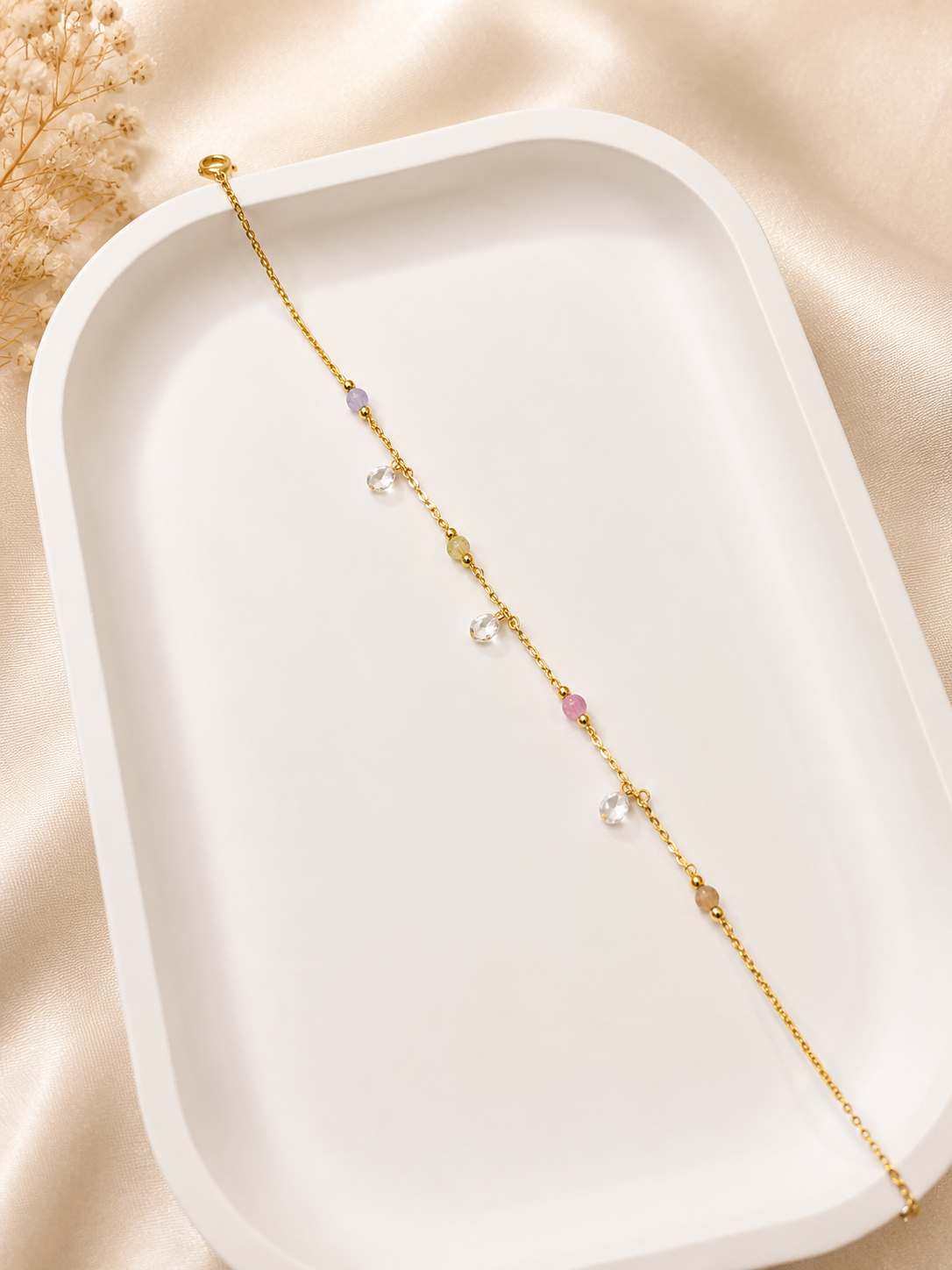 Pastel Taşlı Damla Figürlü Gold Halhal