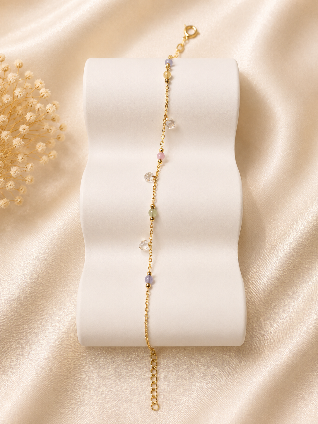 Pastel Taşlı Damla Figürlü Gold Halhal