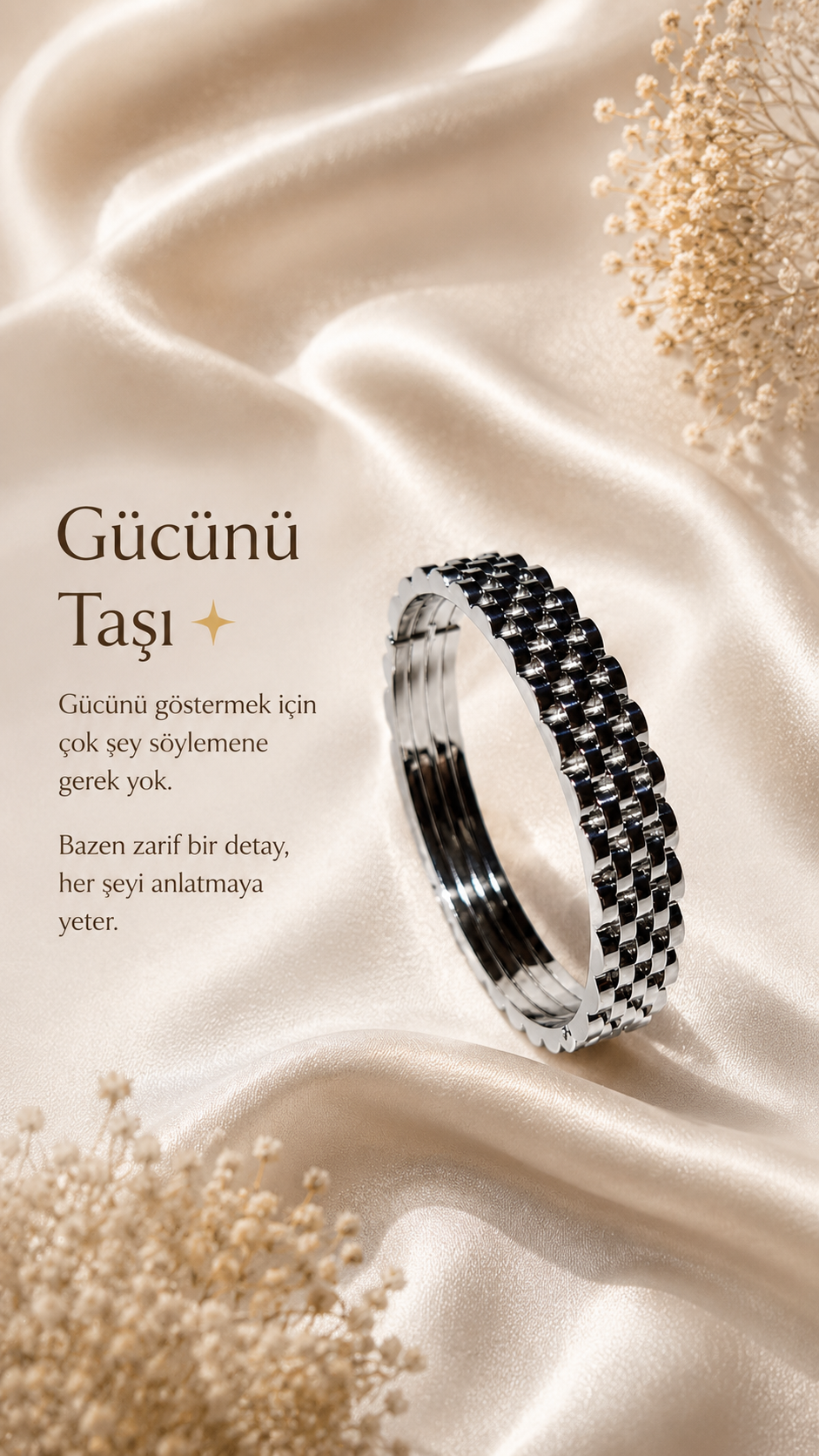 Örgü Desen Bileklik – Gümüş Renk Şık Modern Tasarım